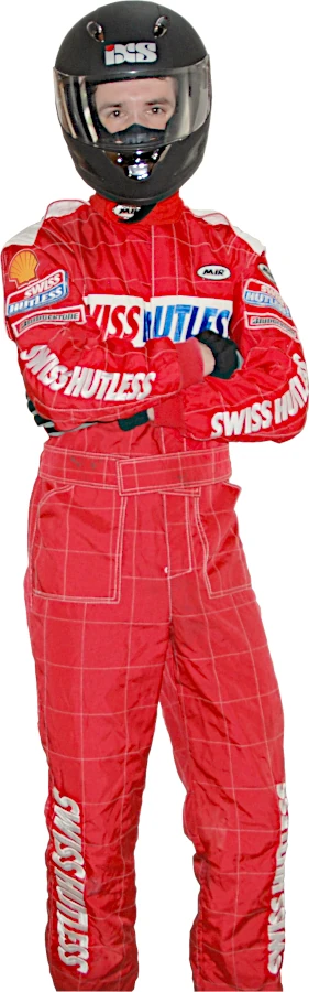 The author in a kart racing suit