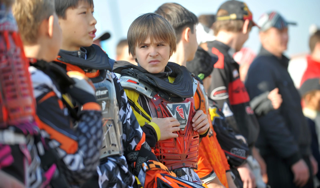 A group of young motocross riders